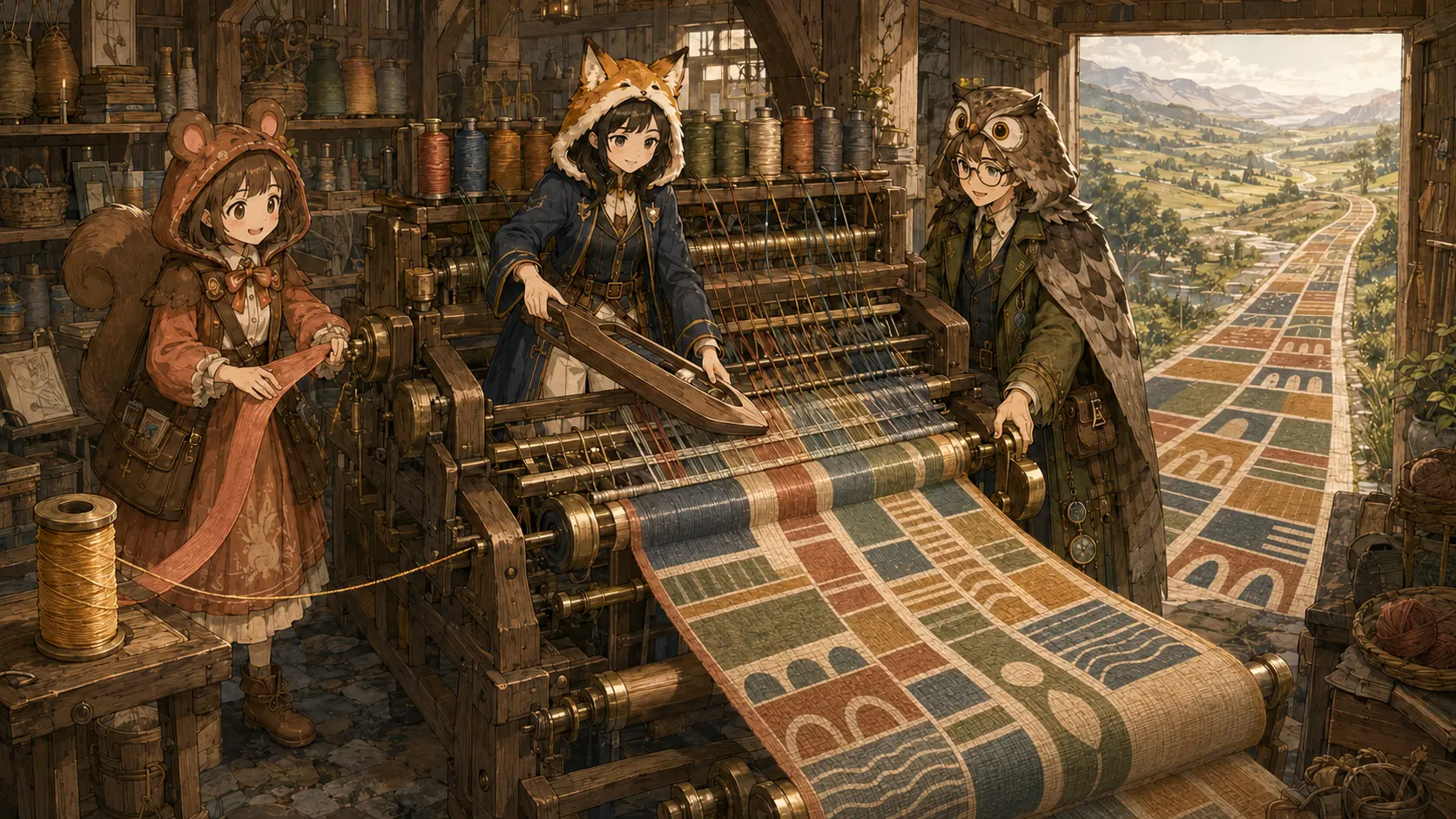 ミアが二枚の手作りの鳥のカードを組み合わせ、ドクターが別の並べ方を見守っている。もう一枚の鳥のカードは小さな台に大切に置かれている。