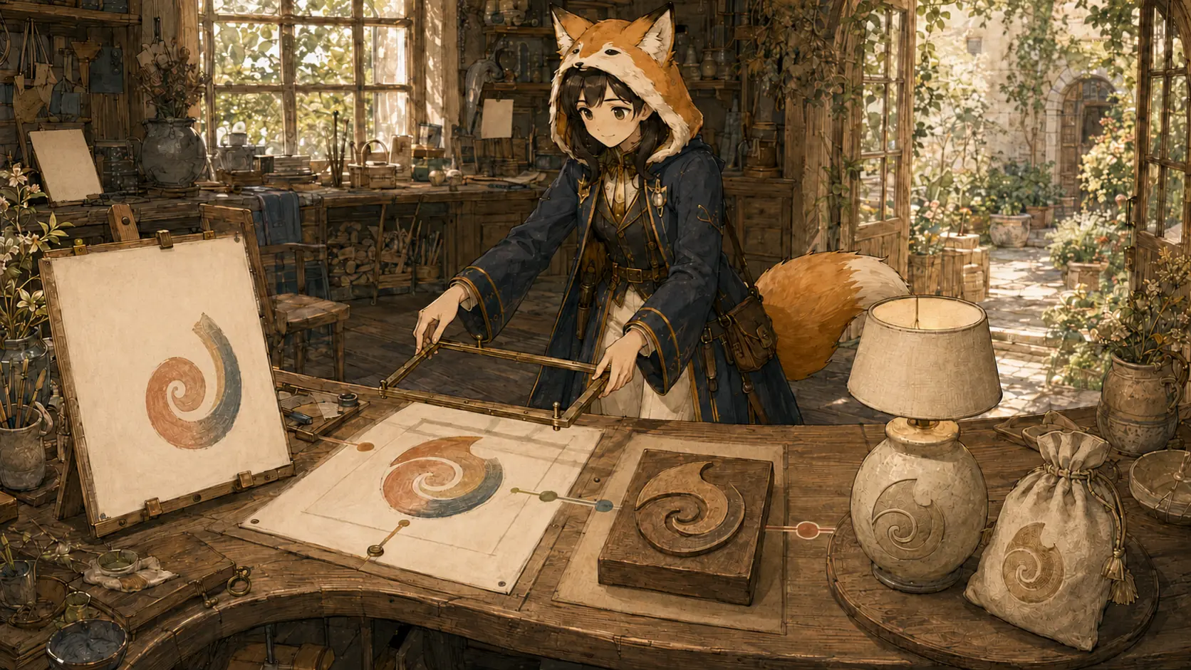 レイと、同じ図案を異なる素材で表した作品のイラスト