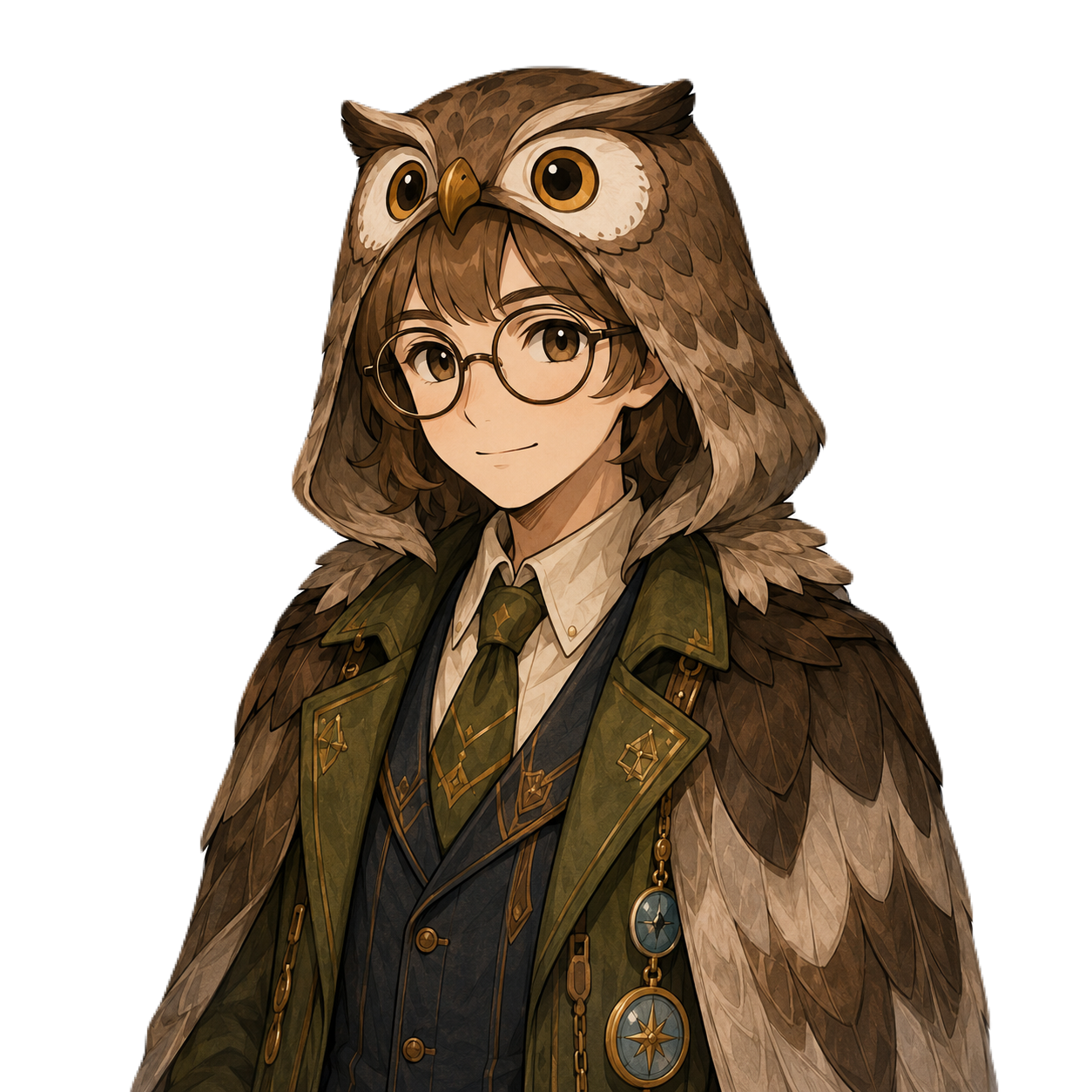 ドクター、フクロウのフードをまとった知のアーキビスト
